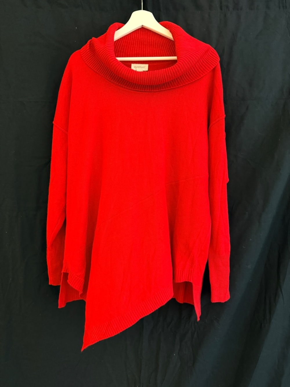 Avenue Women's Red Asymmetric Cowl Neck Sweater